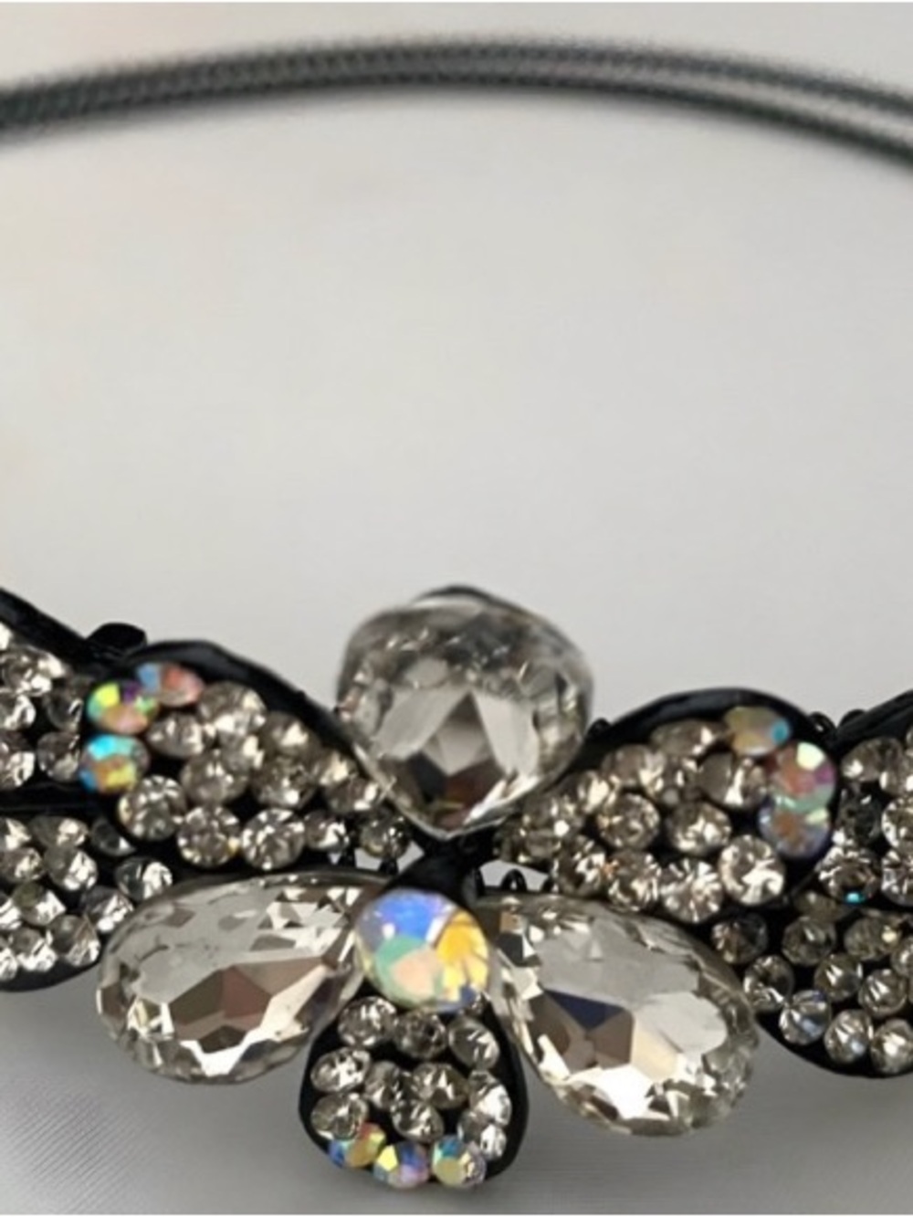 Clear Crystals Floral Black Headband - Sparkling Women's Hair Accessory - Picture 2 of 3